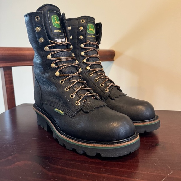 John Deere black leather boots Kiltie Tall lace up steel toe logger miner 8.5 - Picture 1 of 16